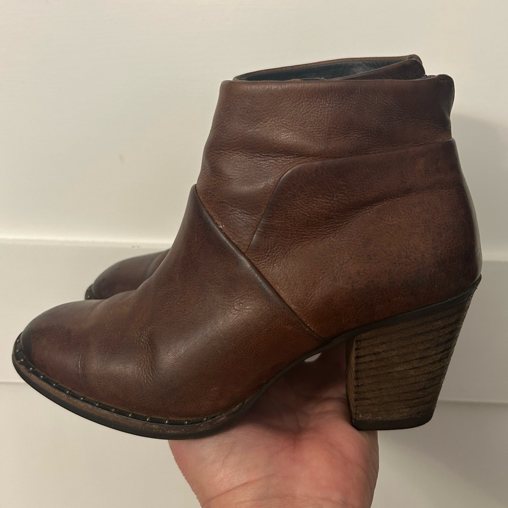 Paul Green Brown Leather Stella Studded Block Heel Ankle Booties Size 6.5